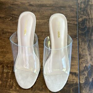 NWOT Fashion Nova Women's Lemonade clear wedge sandal Size 10W